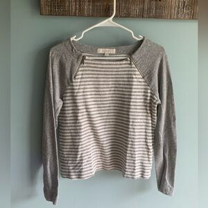 Loft Striped Lightweight Sweatshirt Gray Extra Small